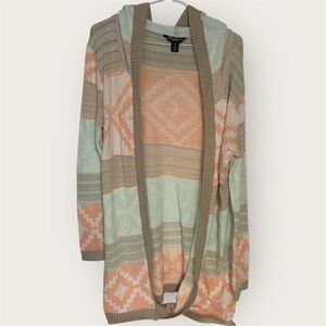 Streetwear Society Hooded Aztec Knit Cardigan Boho Open Front - Size L/G